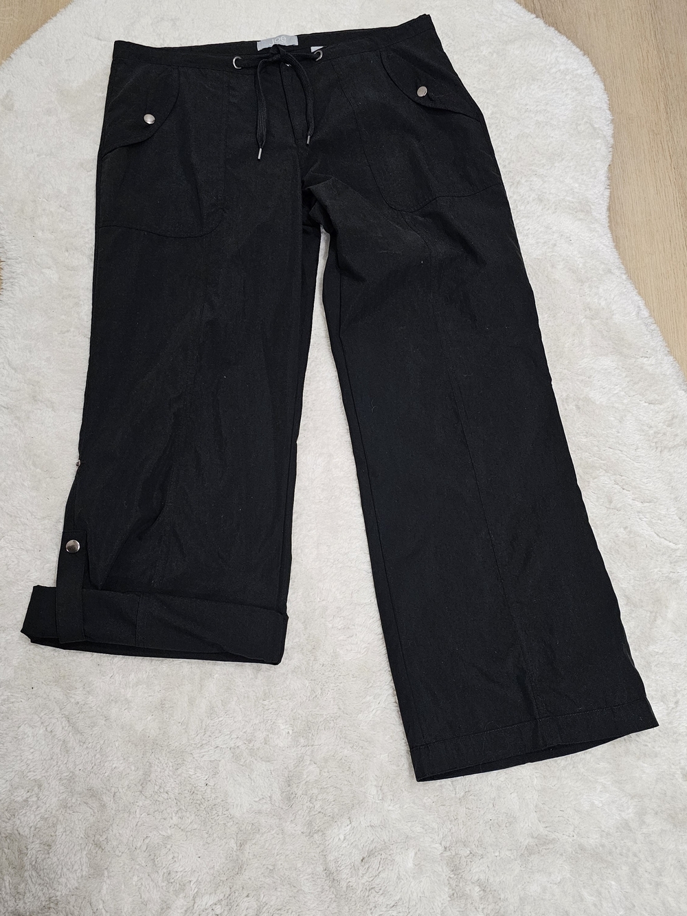 JoeFresh Black WideLeg Utility Pants Drawstring Cargo Minimalist Quiet Luxury 10 - Picture 10 of 13